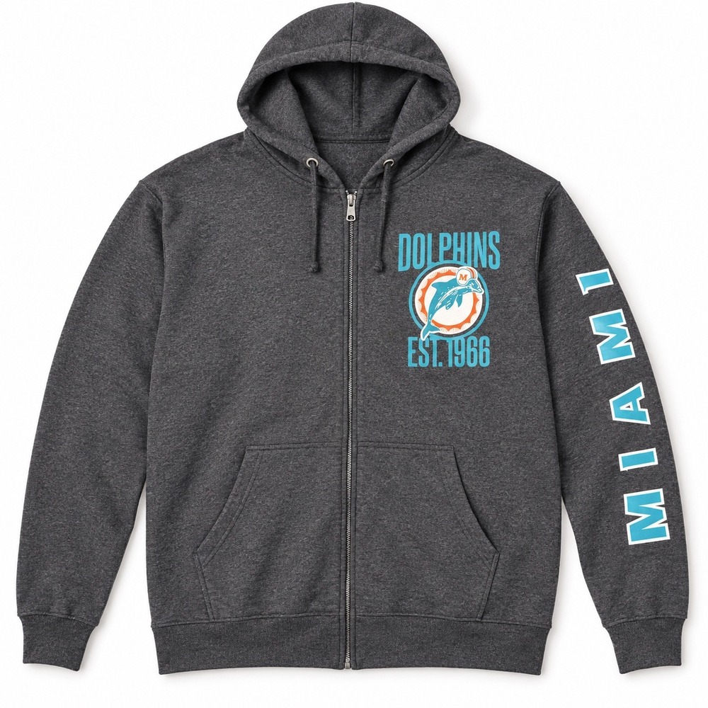 NFL Team Apparel Miami Dolphins Full Zip Hoodie Heather Grey Mens 3XL NWT